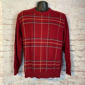 Oscar De La Renta Mens Pullover Sweater Knit Plaid Long Sleeve Ribbed Red XL